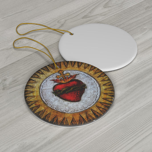 Catholic Christmas Ornament: Sacred Heart of Jesus, Ceramic Christmas Ornament, Christmas Gift, Religious Gift