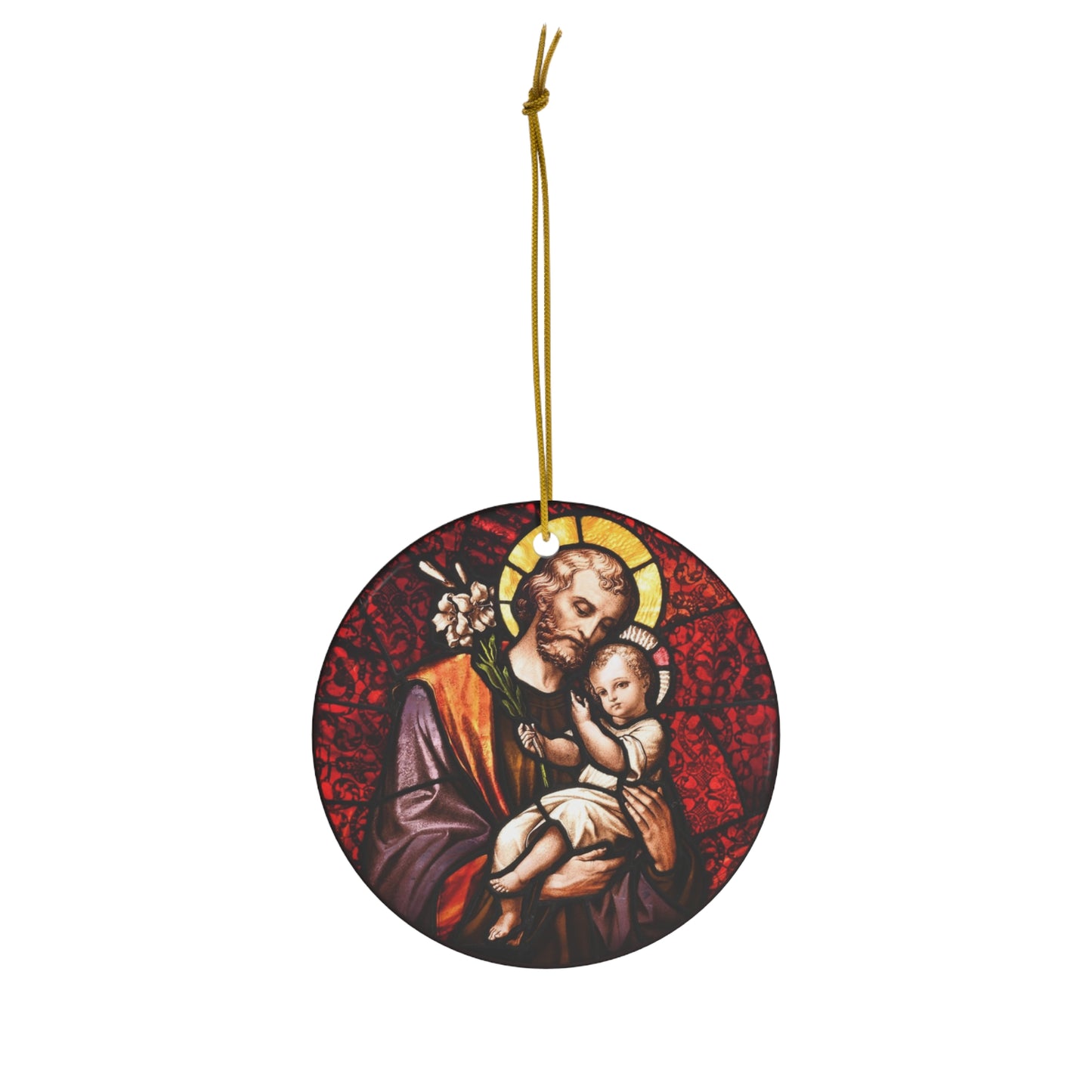 Catholic Christmas Ornament: St Joseph and Child Jesus, Ceramic Christmas Ornament, Catholic Icon, Religious Giftm, Stained Glass