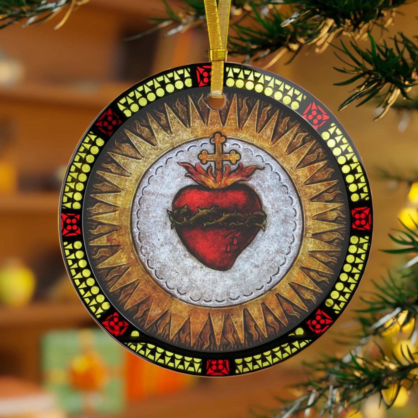 Christmas Ornament: Sacred Heart of Jesus, Glass Ornament, Christmas Gift, Religious Gift
