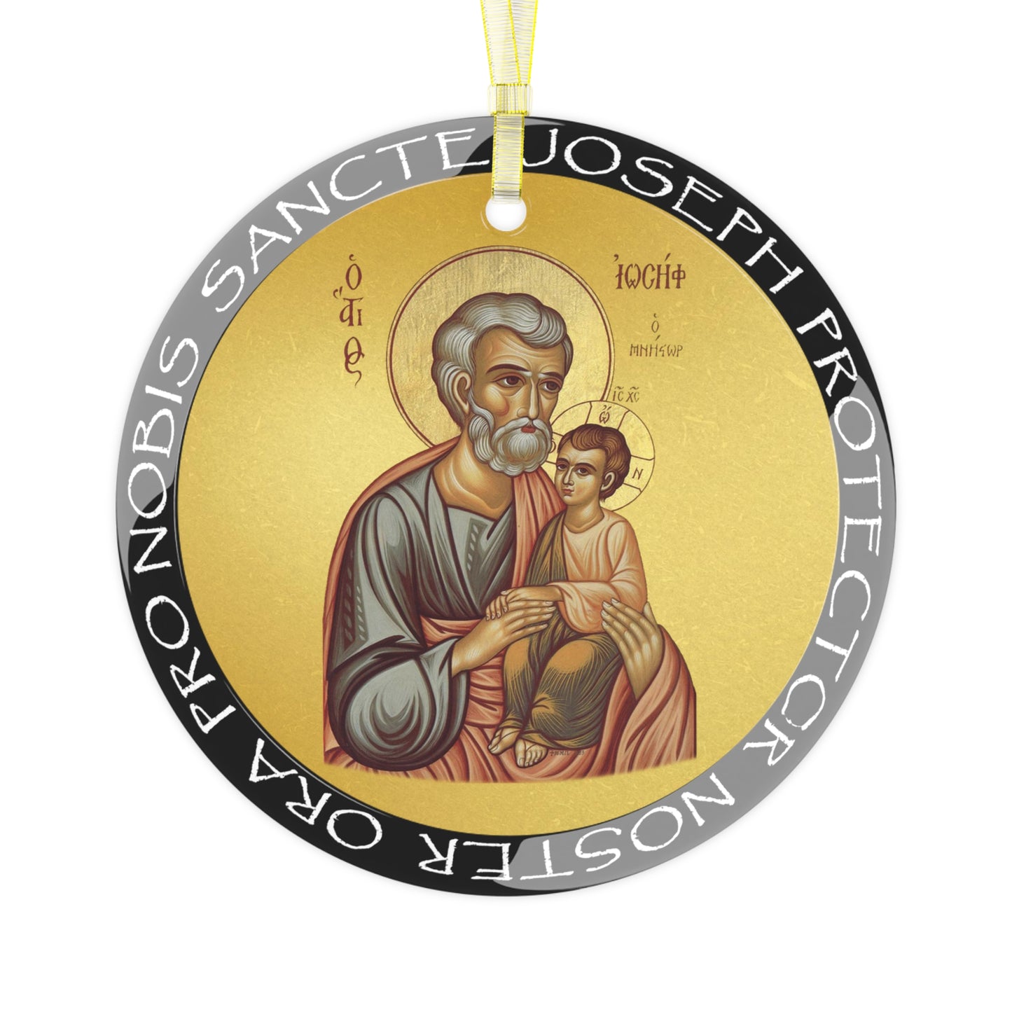 Christmas Ornament: St Joseph Icon, Child Jesus, Glass Ornament, Catholic Icon, Christmas Gift, Religious Gift