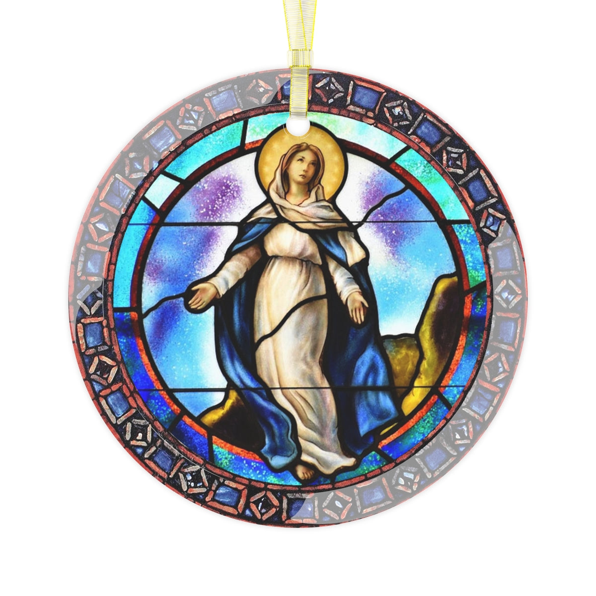 Our Lady of the Immaculate Conception Stained Glass Style Ornament